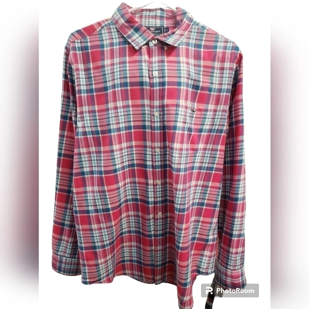 Vineyard Vines Slim Fit Tucker Shirt Size Large Pink Plaid Flannel